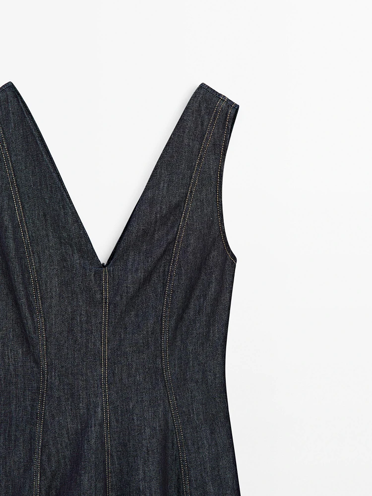 Robe midi denim coutures apparentes