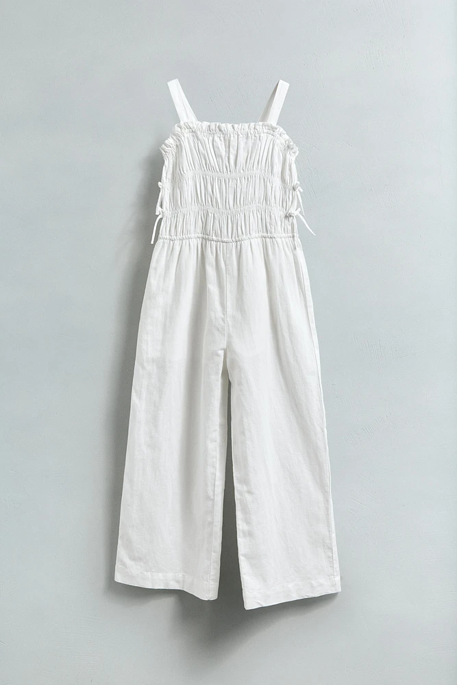LINEN BLEND LONG JUMPSUIT WITH BOWS