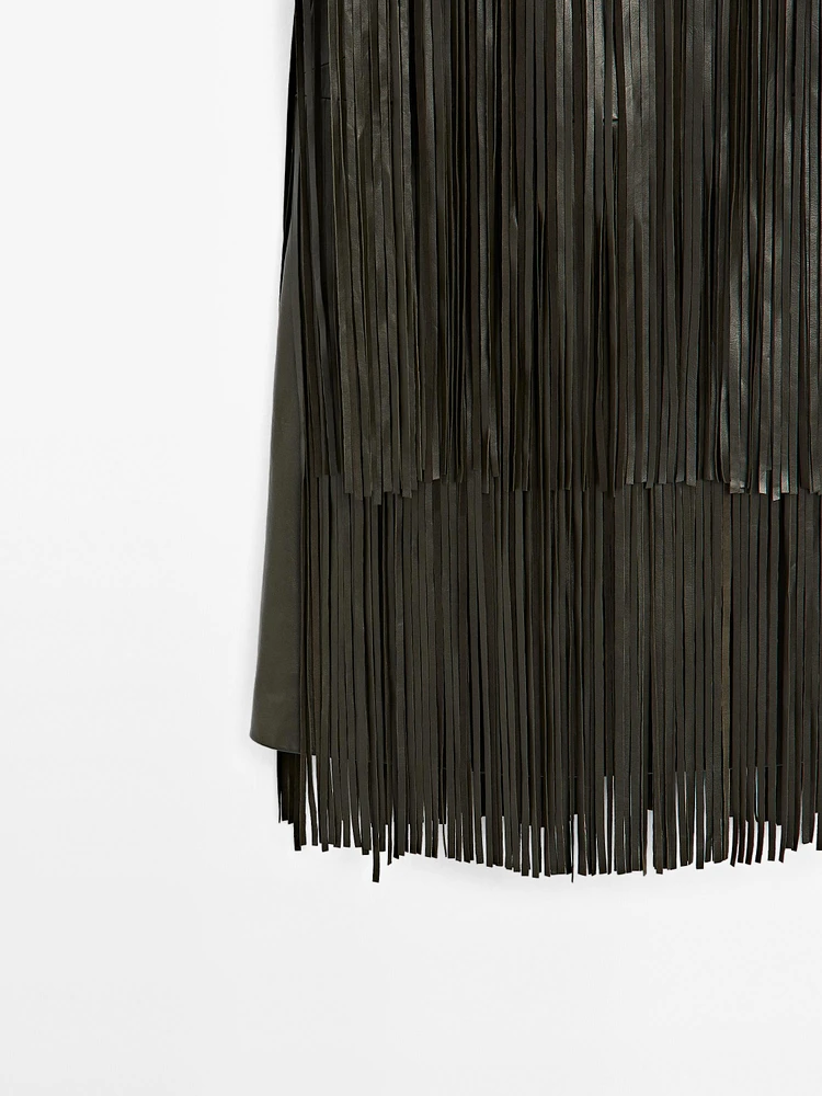 Robe courte à franges en cuir nappa - Studio