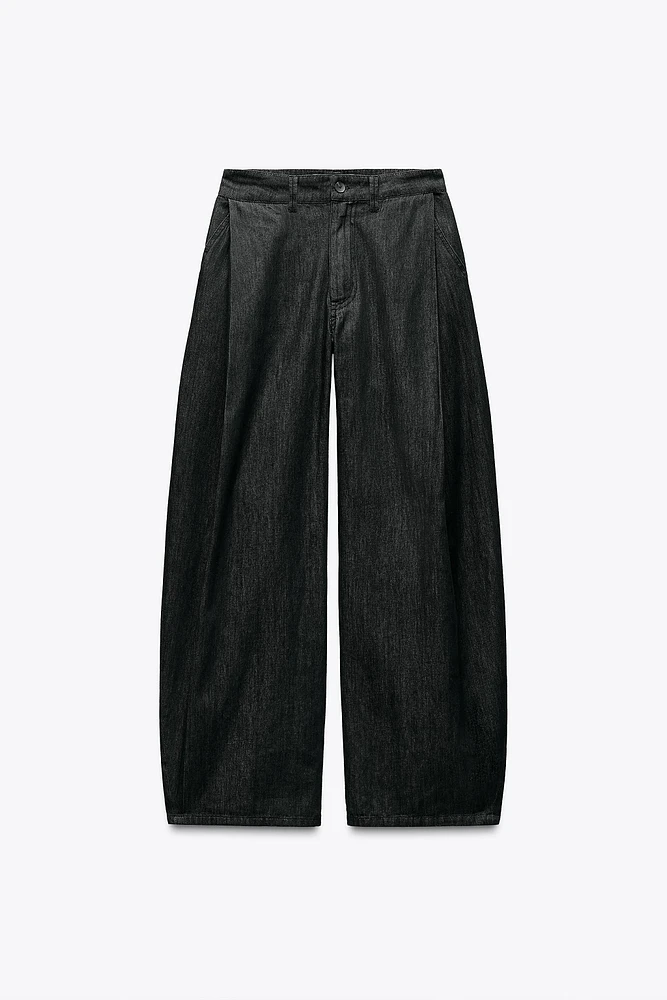 DENIM EFFECT PLEATED PANTS