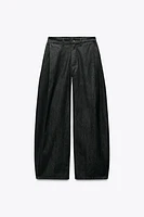 DENIM EFFECT PLEATED PANTS