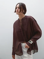 Flowing ramie blend shirt with pintucks