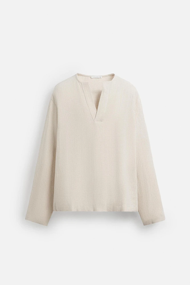 CHEMISE POLO STRUCTURÉE MÉLANGE LIN