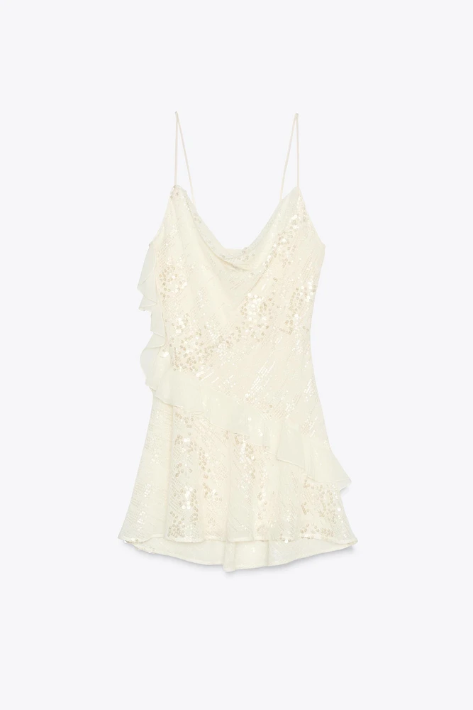 SEQUIN RUFFLE MINI DRESS