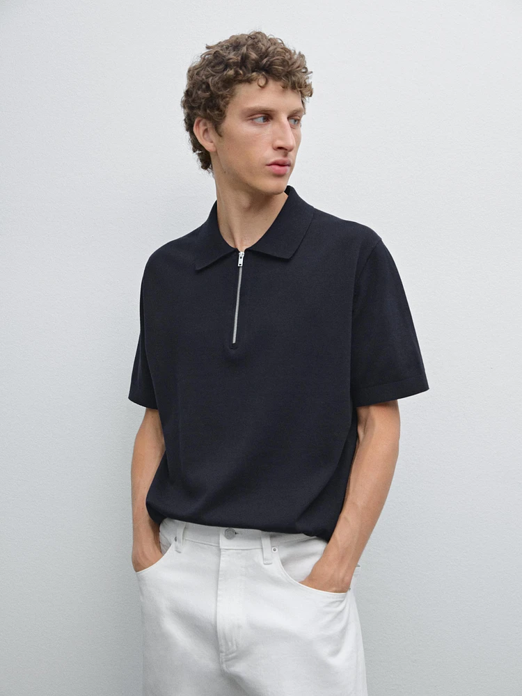Polo en maille de coton à col zippé