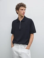 Polo en maille de coton à col zippé
