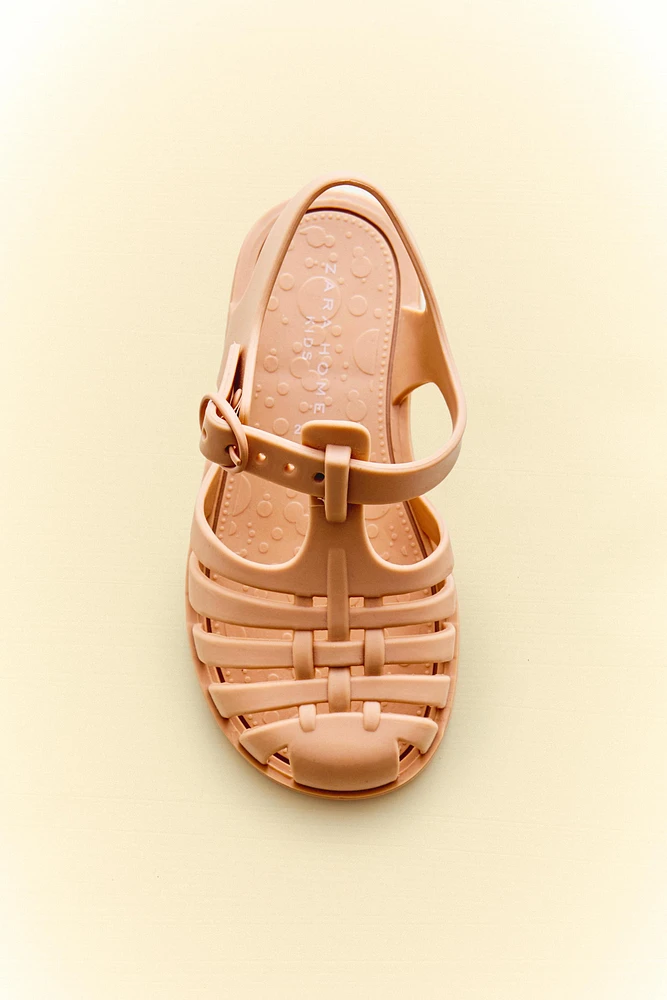 RUBBERIZED CAGE SANDALS WITH HOOK-AND-LOOP STRAP