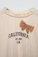 LACE TRIM POINTELLE BOW T-SHIRT