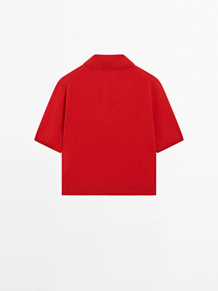 100% cashmere knit short sleeve sweater