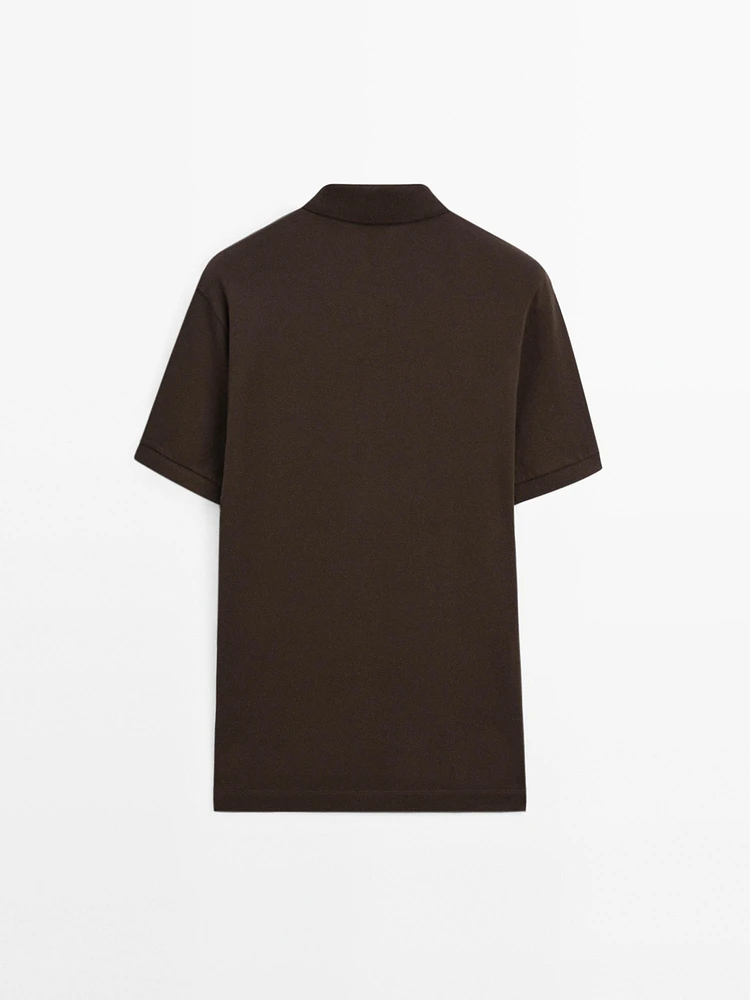Cotton blend slim fit knit polo shirt