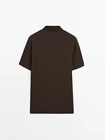 Cotton blend slim fit knit polo shirt