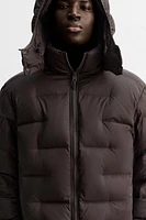 WATER REPELLENT 100% DOWN FEATHER HOODED PUFFER JACKET