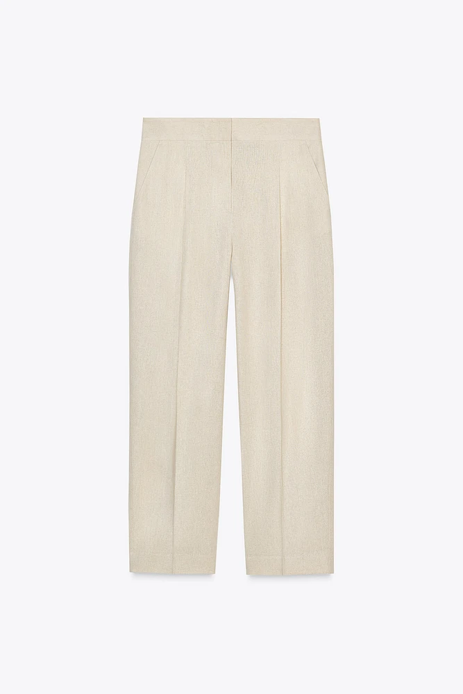 PLEATED LINEN STRAIGHT LEG PANTS