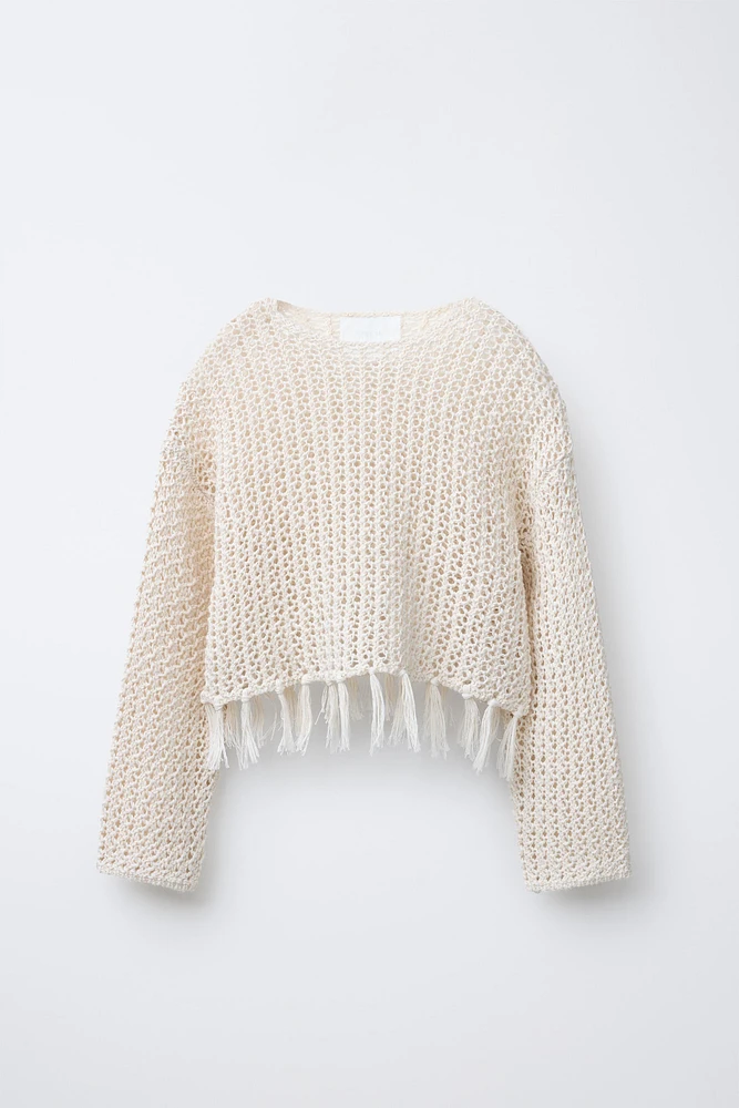 PULL EN MAILLE RÉSILLE À FRANGES