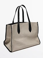 Grand tote bag cuir et tissu