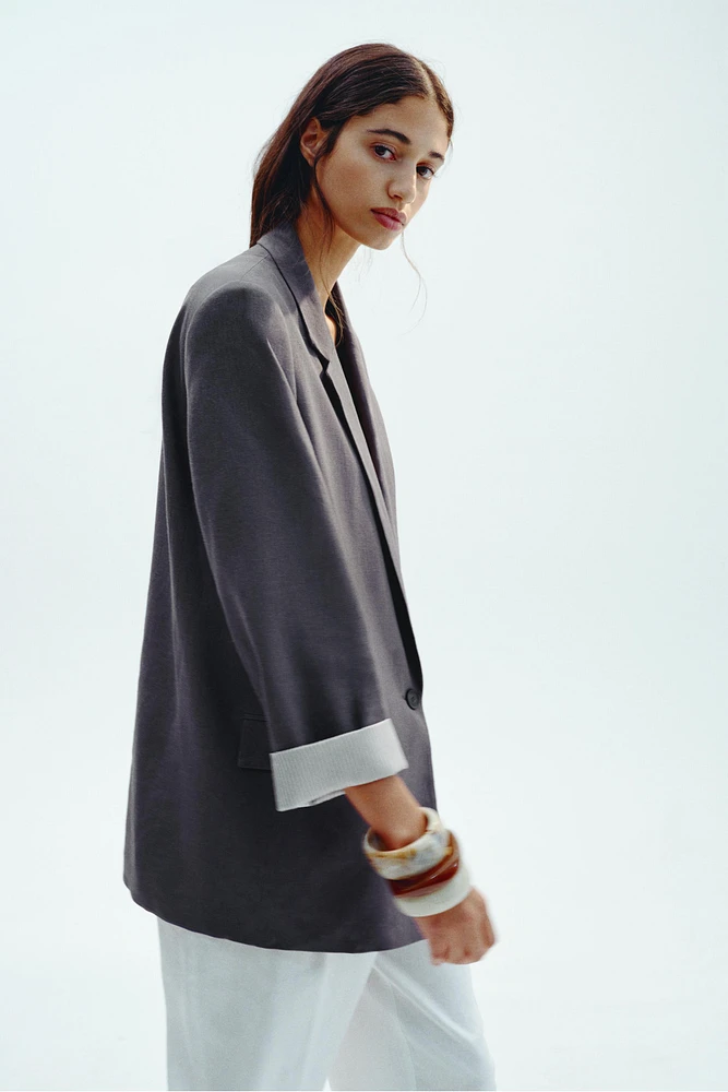 LINEN BLAZER WITH PRINTED CUFFS