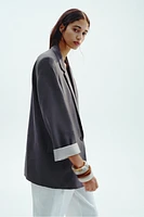 LINEN BLAZER WITH PRINTED CUFFS