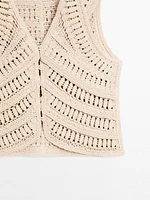 Embellished crochet knit vest