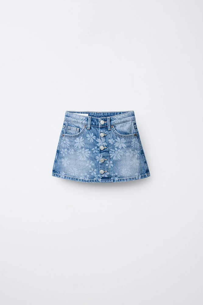 JUPE-SHORT EN JEAN À FLEURS