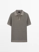 Textured cotton knit polo shirt