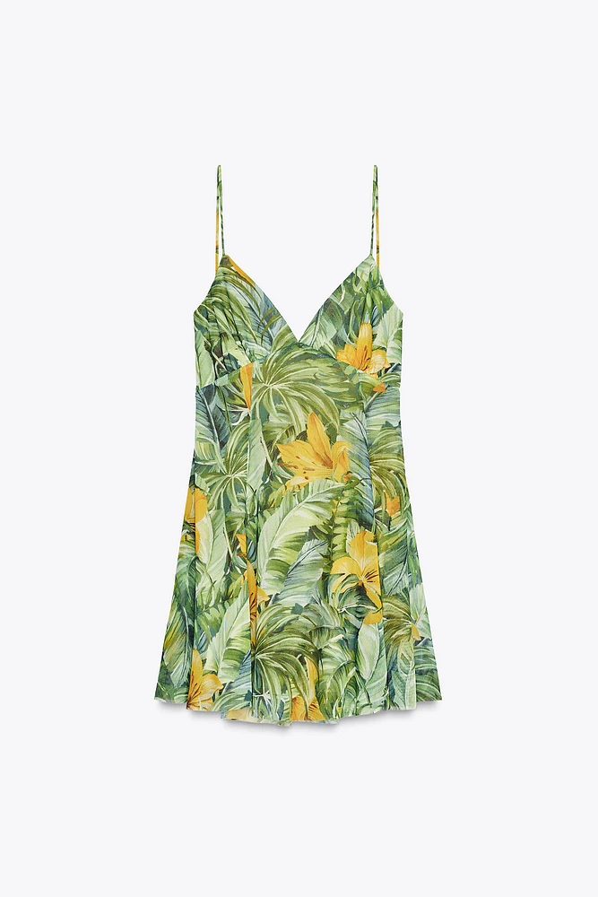 PRINTED TULLE MINI DRESS
