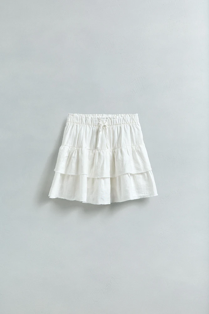 LINEN-BLEND SKORT WITH RUFFLES