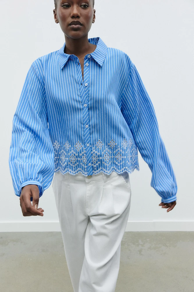 STRIPED EMBROIDERED EYELET SHIRT