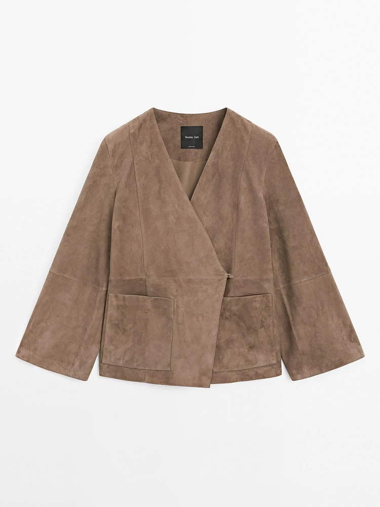 Kimono cache-cœur en cuir et daim