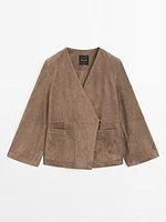Kimono cache-cœur en cuir et daim