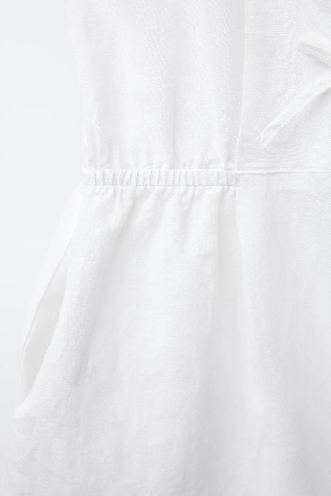 BOW DETAIL LINEN SHORT JUMPSUIT