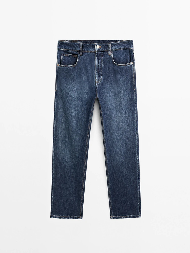 Cotton blend wide-leg jeans