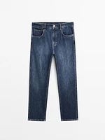 Cotton blend wide-leg jeans