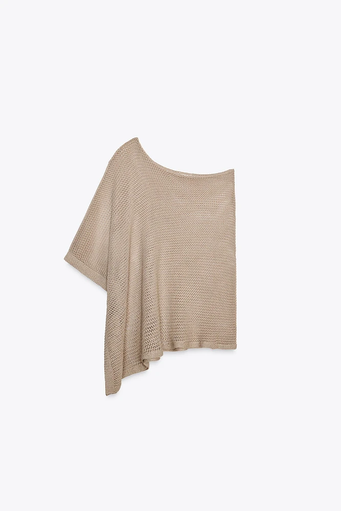 METALLIC THREAD CUT-OUT KNIT CAPE