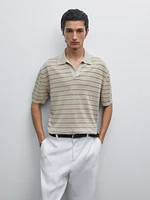 100% linen striped knit polo shirt