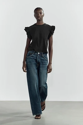 WASHED EFFECT RUFFLE T-SHIRT