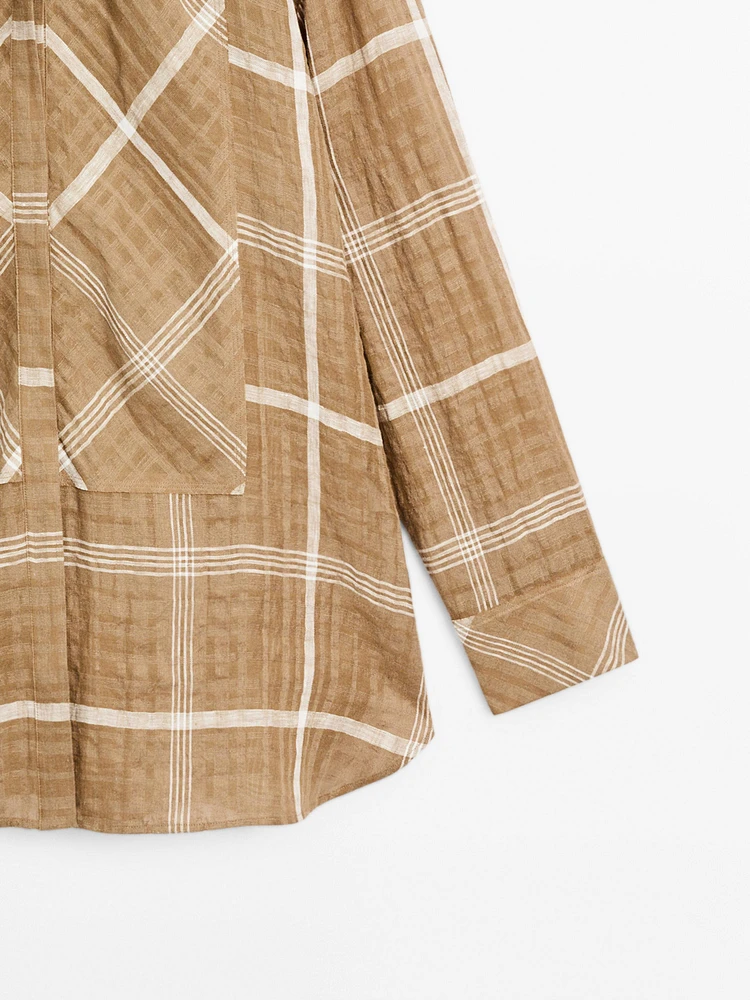 Chemise à carreaux fluide en lin mélangé