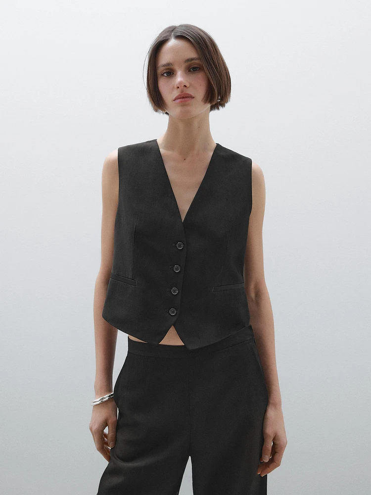 Veste courte sans manches à col en V