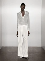 Pull en maille semi-transparente et lin mélangé
