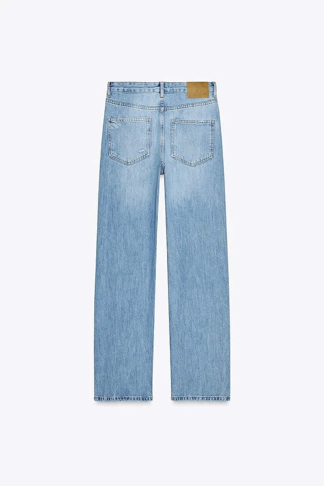 ZW COLLECTION MID-RISE RIPPED STRAIGHT JEANS