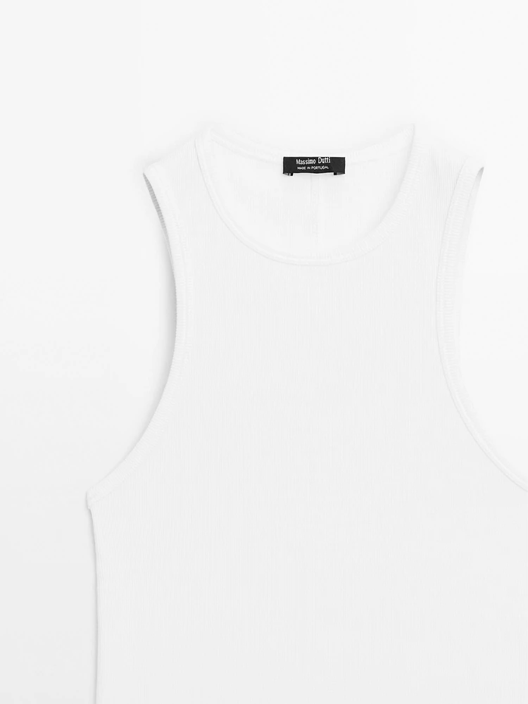 Top à encolure américaine en coton mélang