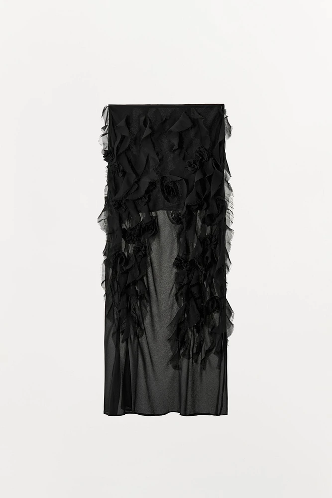 JUPE MIDI FLEURS RELIEF