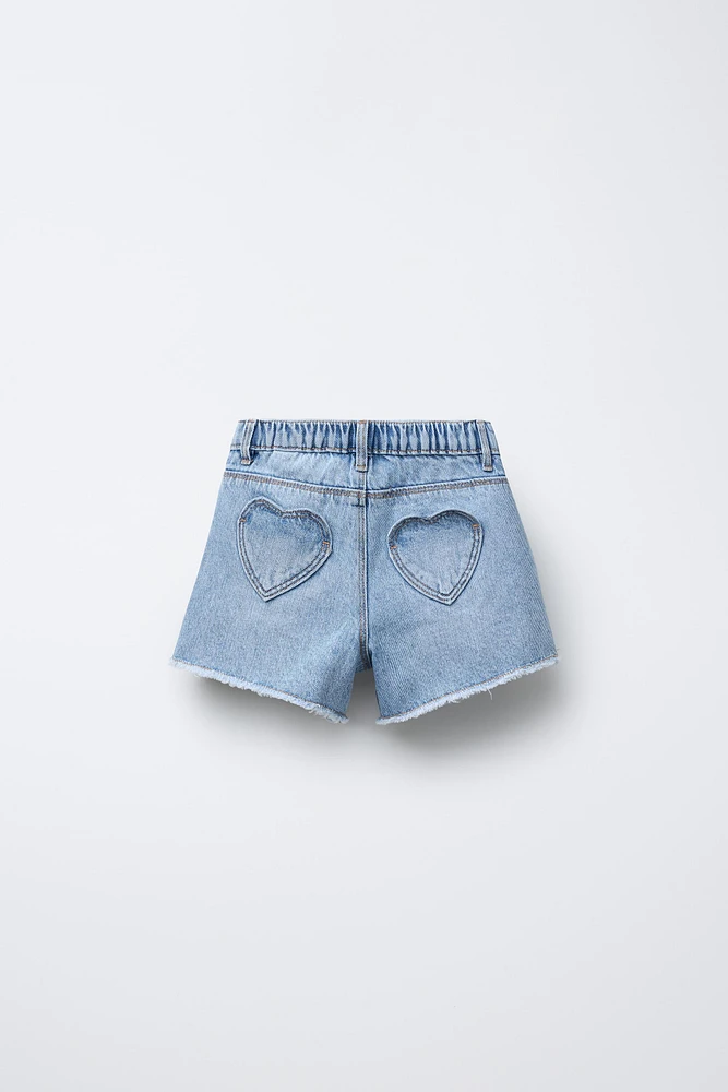 HEART POCKET DENIM SHORTS