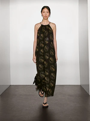 Ramie blend long print dress