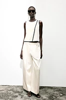 CONTRAST TRIM CREPE TOP