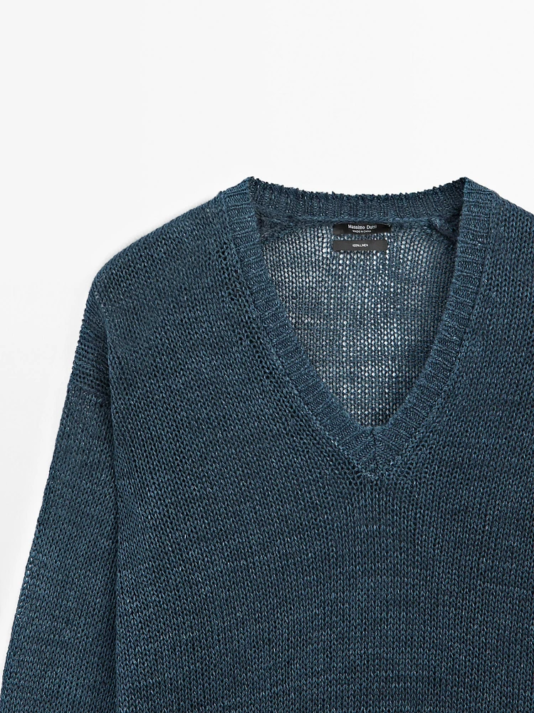 100% linen cutwork sweater
