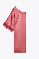 FEATHERED SATIN LONG DRESS