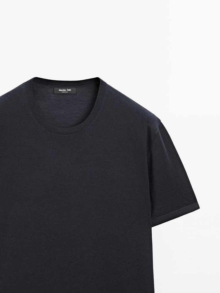 T-shirt en maille de laine mélangée à manches courtes