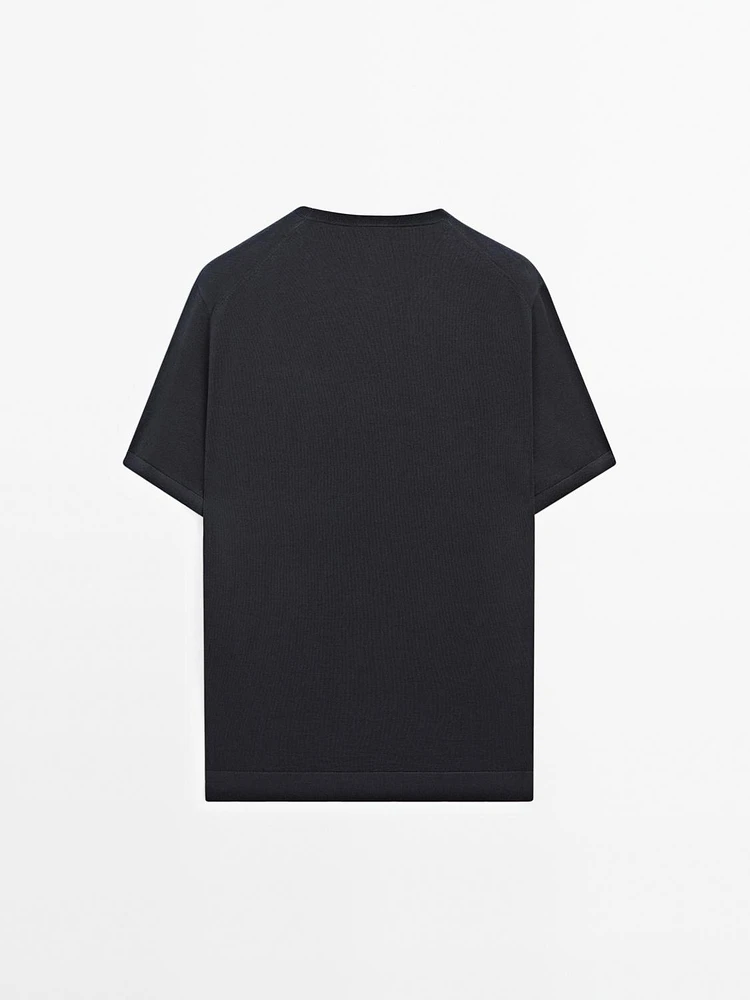 T-shirt en maille de laine mélangée à manches courtes