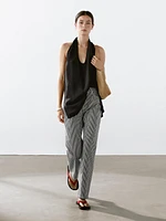 Striped low-rise straight-leg jeans