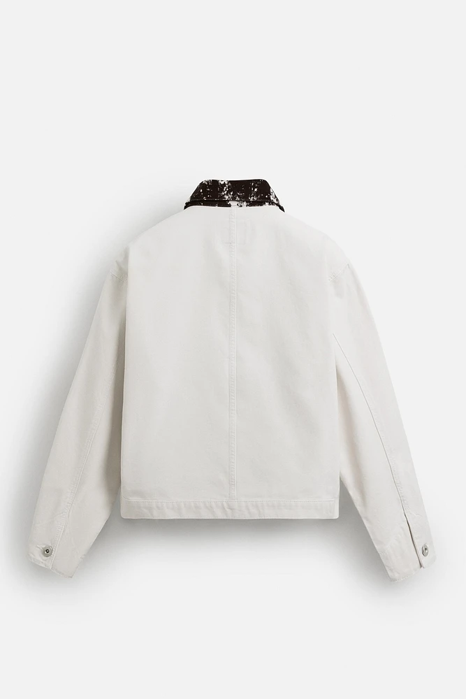VESTE EN DENIM À COL IMPRIMÉ ANIMAL